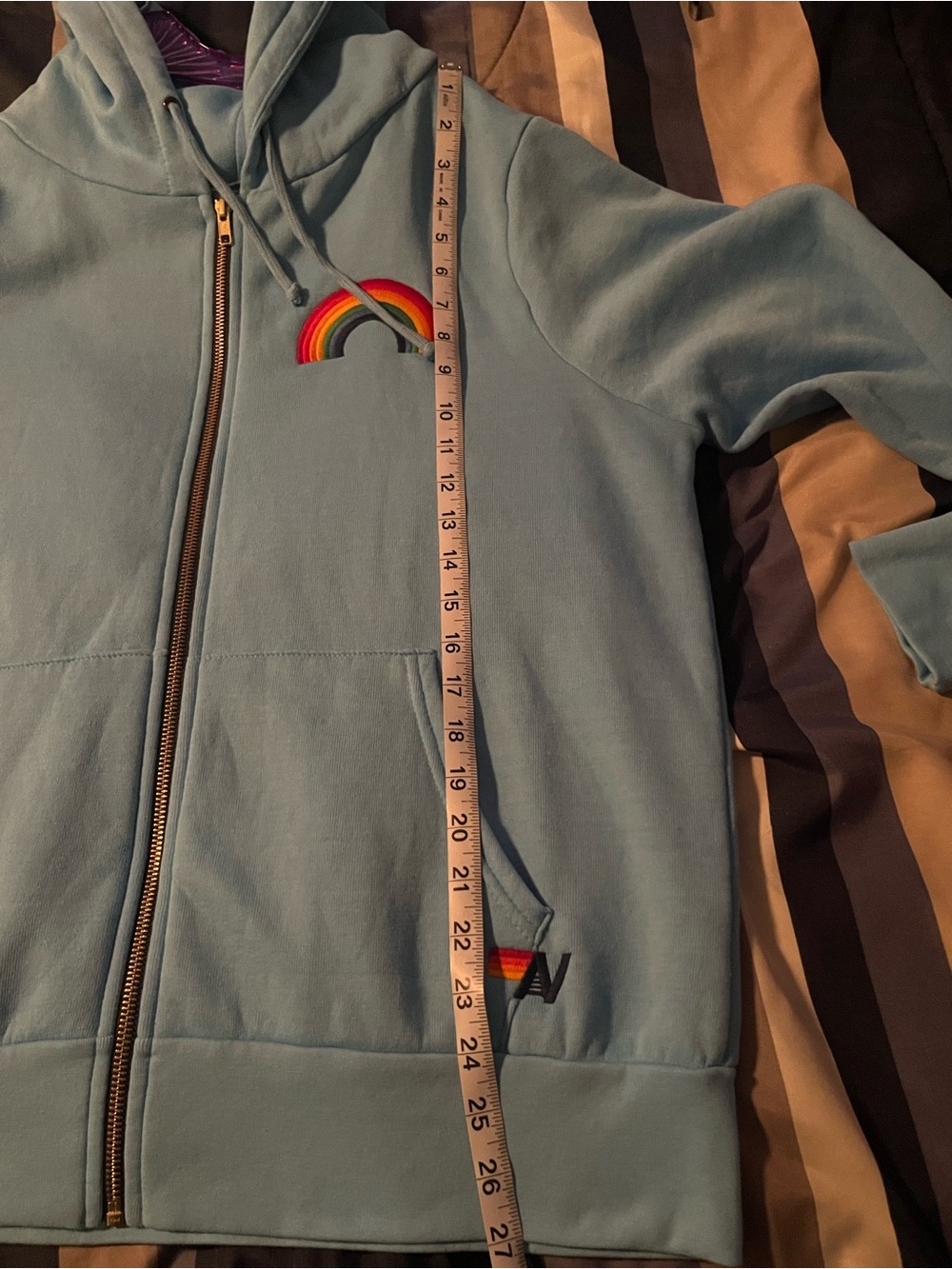 ๐ NWT Aviator Nation Rainbow Embroidery Zip Hoodie in Sky Blue - Sz Large - Picture 11 of 11